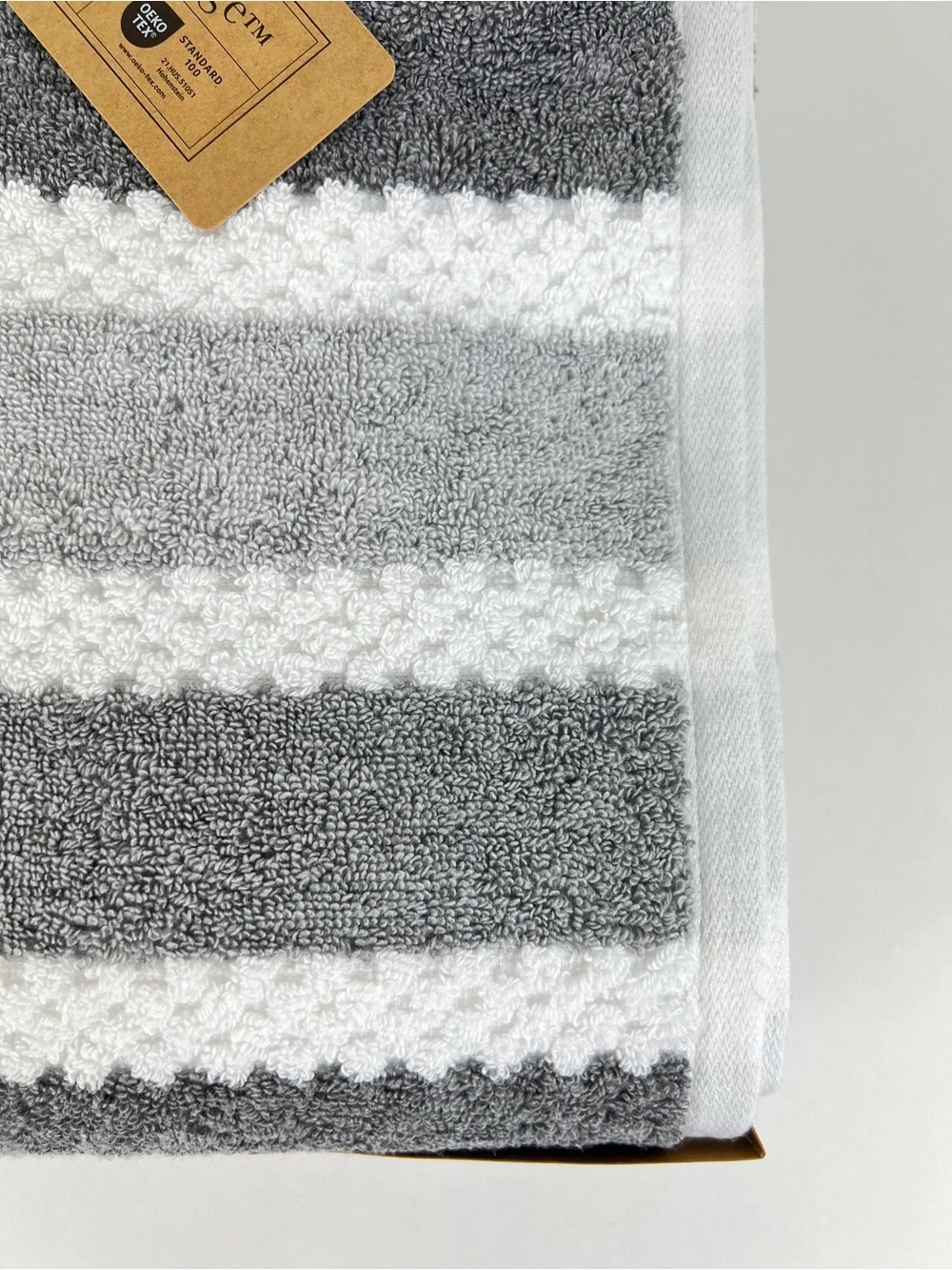 Eco Melange Bath Towels Gray White Striped Soft Plush 100% Cotton 3 Pc NEW